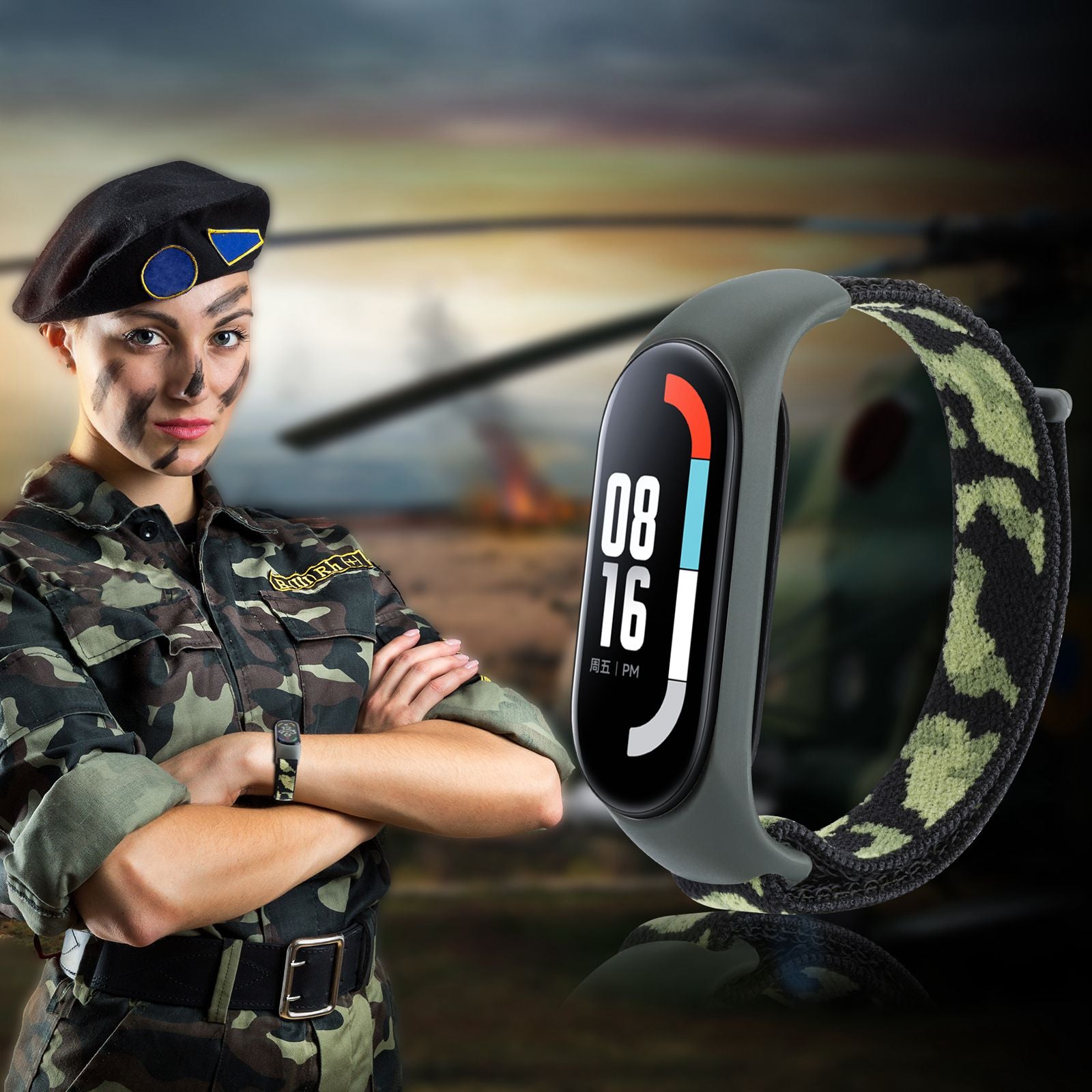 For Xiaomi Mi Band 5 6 7 Camouflage Nylon Adjustable Smart Watch Strap Replacement Wrist Band For Xiaomi Mi Band 5 6 7 Camouflage Nylon Adjustable Smart Watch Strap Replacement Wrist Band